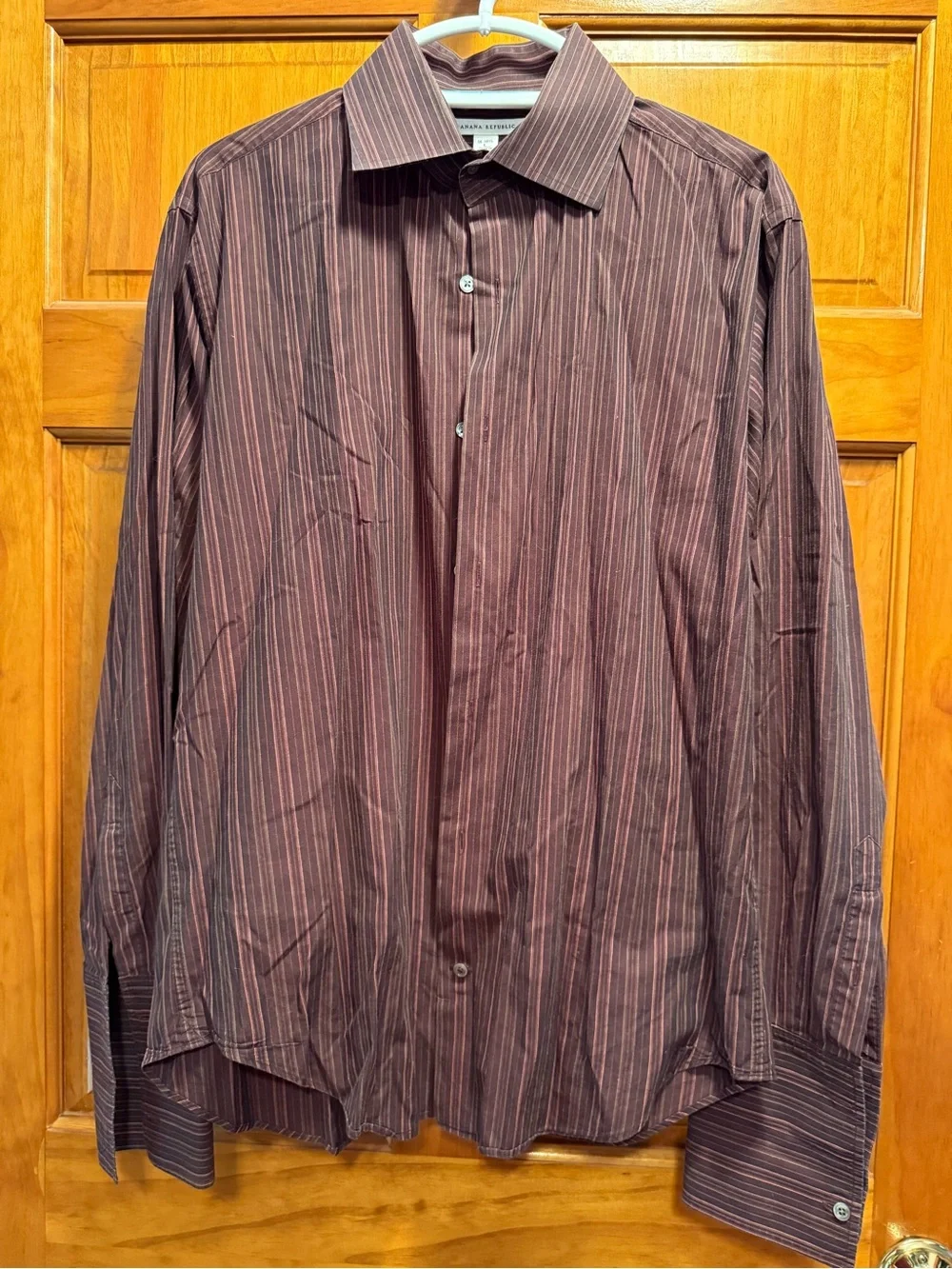 Banana Republic Men's Burgundy and Gray Striped Dress Shirt